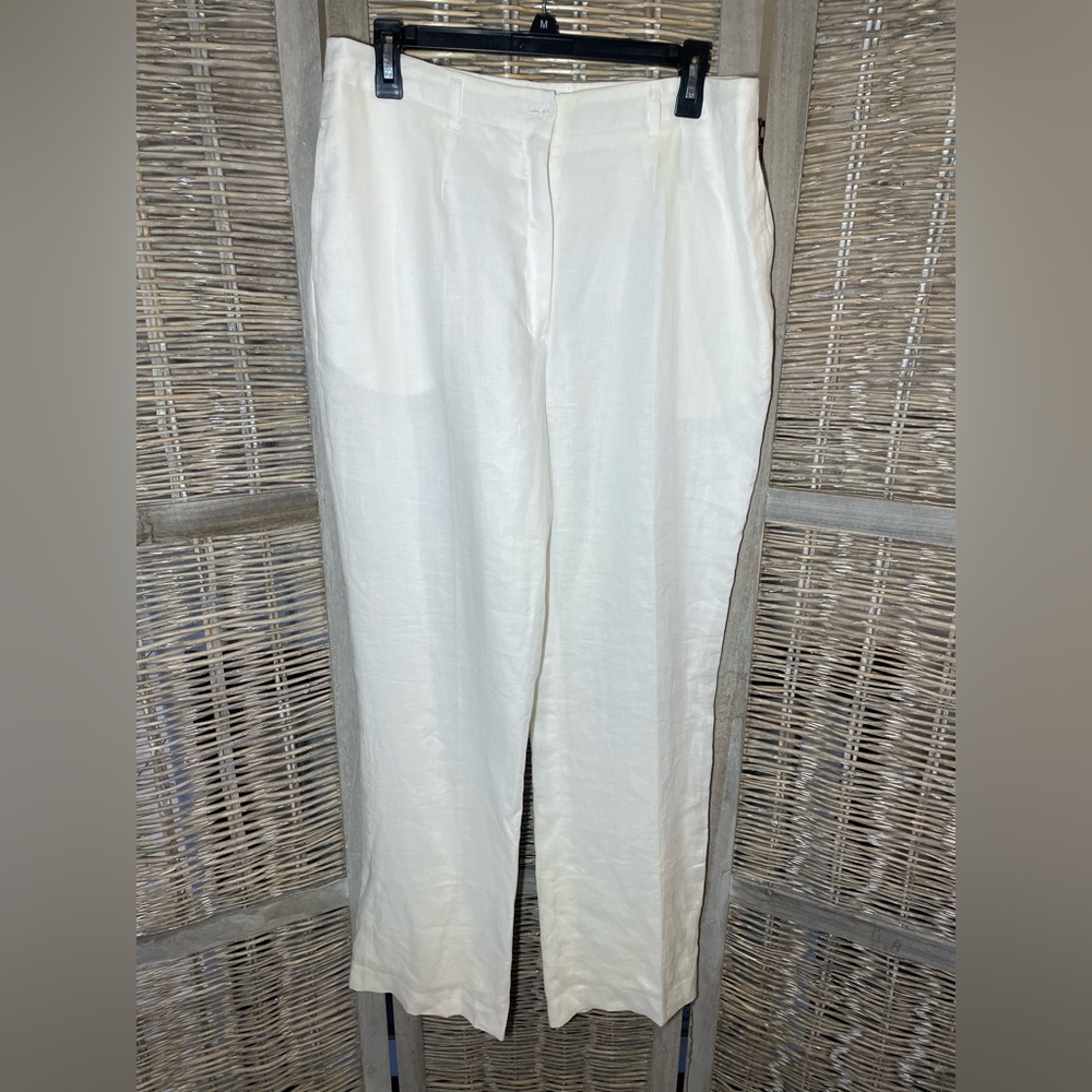 White Linen Tailored Wide Leg Trouser for women - size 12